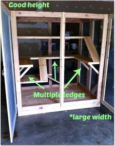 the inside of a chicken coop with measurements