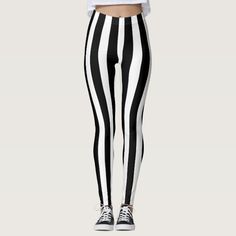 Black & White Stripes Vertical Halloween Costume Leggings #modern #stylish #stripes #leggings #halloween #Leggings Black And White Tights, Zebra Leggings, Scary Clown, White Tights, Black And White Lines, Teenager Outfits, Striped Leggings, Running Tights, Horizontal Stripes