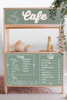 a menu board with the words cafe written on it