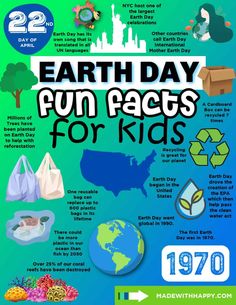 the earth day fun packs for kids are on display in this info sheet, which includes pictures