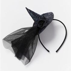 Witch Fascinator With Veil Black Sparkle Ladies Or Girls. No Rose On This Hat . Just For Fun Witch Fascinator, Fascinator With Veil, Witch Hat Headband, Veil Black, Pink Flower Hair, Yellow Beanie, Camping Hair, Mickey Mouse Hat, Strawberry Charm