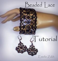 the beaded lace bracelet and earring is made with beads, which are attached to a mannequin's hand