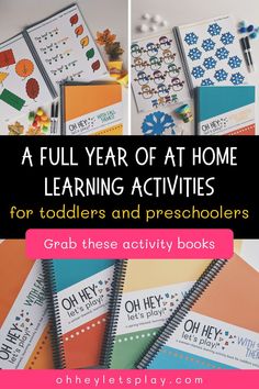 A Full Year of At Home Learning Activities for Toddlers and Preschoolers | Are you looking for fun seasonal activities for at home learning with your toddler or preschooler? This set of 4 activity books includes fun and engaging seasonal activities to help your child practice letter recognition, letter sounds, colors, counting, pre-writing skills, shapes and more. Each activity book also includes read aloud ideas for your child. These low-prep activities are also perfect morning baskets. Home Learning Activities, Preschool Math Printables, Learning Activities For Toddlers, Kindergarten Math Printables, Morning Baskets, Literacy Activities Kindergarten, Prewriting Skills, Prep Activities