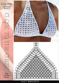 the crochet top is shown in white and has an open triangle pattern on it