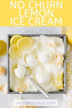 no churn lemon ice cream in a metal pan