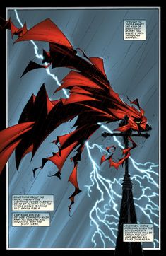 a comic book page with an image of a red dragon flying through the air and lightning behind it