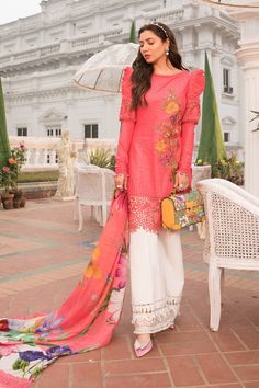 Brand new. 100% Original Maria B Luxe Lawn Main Teri Aan D-2207-A. Please read the notes below carefully before placing the order. Fabric details. * Embroidered Lawn Front and Sleeve * Printed Back * Printed Trouser * 100% Pure Chinese Silk Printed Dupatta * Embroidered Organza Ghera Lace * Embroidered Organza Sleeve Lace * Embroidered Organza Neckline Lace * Imported French Shoulder Lace Note: 1) Please select the preferred size from the list or message me if you would like custom made. 2) Size chart is mentioned in the listing pictures. 3) If you choose to purchase the suit in the form of unstitched fabric, you will receive the fabric that is mentioned under fabric details. No extra accessories (faux pearls, beads, laces etc.) will be included in the package. 4) This suit has a longer ha Maria B Collection, Maria B Lawn, Kameez Design, Latest Pakistani Fashion, Eid Outfits, Pakistani Lawn Suits, Organza Sleeves, Chinese Silk, Ji Hyun