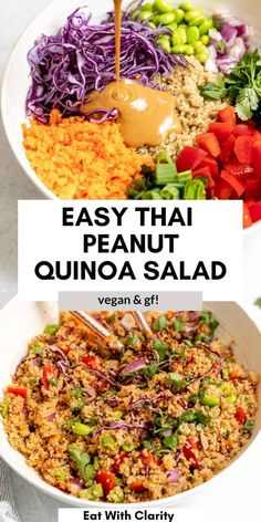 an easy thai quinoa salad with carrots, green beans and red cabbage