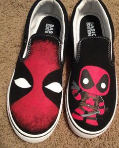 This listing includes- A pair of custom, hand-painted Adult custom Deadpool shoes. (As shown above) the shoes are listed as mens sizes if you need a womens size please message me or convert before hand. Please Include a Note to Seller at Checkout if you would like to add : - Any changes made to the Deadpool Shoes, Shoe Wedges, Shoe Custom, Marvel Shoes, Shoe Sandals, Gucci Shoe, Custom Vans Shoes, Adidas Shoe, Jordan Shoe