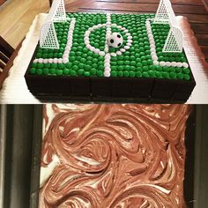 a cake made to look like a soccer field