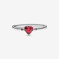 Our jewelry is defined by the things you love. Bring meaning to this dainty solitaire style by wearing it as part of your signature look or sharing with someone special. It's made from sterling silver that's set with a heart-shaped red cubic zirconia flanked by smaller stones. The shank is inscribed with the message "You & me". - Pandora Sparkling Red Heart Ring - Sterling silver / Cubic Zirconia / Red - Sz. 5 Pandora Stackable Rings, Ruby Heart Ring, Pandora Heart, Pandora Hearts, Pandora Rings, Trendy Ring, Fire Heart, Zircon Ring, Engagement Jewelry