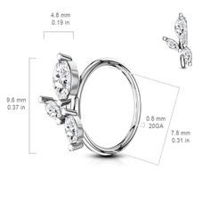 Piercing Area: Nose, Ear Cartilage - Lobe, Helix, Daith, Rook, Conch, Tragus, Snug Bar Length: 5/16" (8 mm) Gauge: 20G Material: Brass ﻿Plating: ﻿Rhodium Stone Material: CZ Sold by: 1 Piece