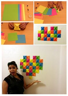 there are several pictures of different things made out of construction paper and colored origami