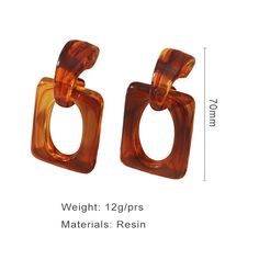 Material: frosted resin Trendy Resin Drop Earrings, Modern Plastic Earrings For Parties, Plastic Drop Earrings For Party, Elegant Clear Resin Earrings, Trendy Plastic Earrings For Gift, Trendy Orange Plastic Jewelry, Trendy Acetate Earrings For Gifts, Chic Acetate Jewelry, Trendy Brown Earrings For Party