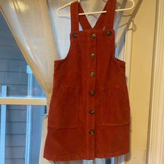 Brand New Condition, My Daughter Wore Once Last Year For Thanksgiving Orange Overall Dress Outfit, Orange Corduroy Dress, Orange Overall Dress, Corduroy Overall Dress Long, Casual Corduroy Pinafore Dress For Fall, Courdory Overalls Dress, Corduroy Overall, Corduroy Overall Dress, Overall Dress