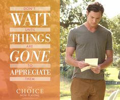 a man standing in front of a table holding a piece of paper with the words, don't wait until things are gone to appreciate them