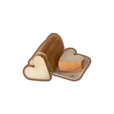 two slices of bread on a plate with one slice cut in the shape of a heart