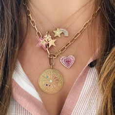 JuJu Heart Charm Necklace Shooting Star Necklace, Charm Bracelet Watch, Grey Sapphire, Heart Charm Necklace, Sapphire Pendant, Perfect Pink, Stacked Jewelry, Shooting Star, Geometric Jewelry