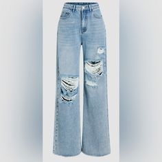 High Waisted Ripped Stretch Jeans. Wide Leg. Unfinished Hem. Very Comfortable. New. Never Worn. Wide Leg Ripped Jeans, Ripped Wide Leg Jeans, Xmas 2024, Jeans Wide, Cute Everyday Outfits, Jeans Color, Cute Fits, Christmas Wishlist, Preppy Outfits