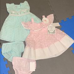 2 Beautiful Baby Girl Dresses. Size 12m New With Tags Sleeveless Ruffled Sets For Playdate, Cute Spring Play Sets, Spring Playwear Dresses With Flutter Sleeves, Playful Pink Dress For Baptism, Playdate Flutter Sleeve Dress, Playful Pink Baptism Dress, Playful Baptism Dress With Ruffles, Summer Dress-up Sets With Ruffles, Sleeveless Summer Play Sets