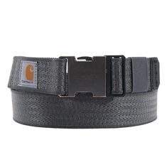 This men's belt is made of heavy duty nylon and features a custom hybrid metal/plastic low-profile buckle. FeaturesHerringbone elastic stretch webbingCustom hybrid metal/plastic low profile buckleElastic keeperTPR end capCarhartt patchWidth 1 1/2"M: 32-34" Pant SizeL: 36-38" Pant SizeXL: 40-42" Pant SizeModel No. WB5660-MCountry of Origin: Imported | Carhartt Men's Rugged Flex Nylon Webbing Belt | Gravel | XL