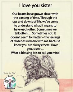 two women hugging each other with the words i love you sister on it and an image of