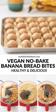 vegan no - bake banana bread bites are ready to be baked in the oven