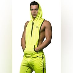 Size / Both Are Small. Never Worn. Andrew Christian Vivid Racer Back Gym Hoodie And Pants Neon Yellow. It Looks Like Green In Pic. It’s Really Neon Yellow , U Can See The Pic Of Model Green Hooded Hoodie For Workout, Green Sporty Hoodie For Workout, Green Hooded Sportswear Activewear, Green Sports Activewear Hoodie, Green Sportswear Hoodie For The Gym, Green Hoodie Activewear For Athleisure, Green Athleisure Hoodie For Gym, Green Athleisure Hoodie Activewear, Green Athleisure Activewear With Drawstring Hood