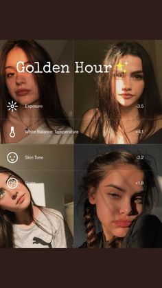 four different pictures of a woman with her hair in braids and the words golden hour