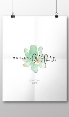 a white poster with the words marlene o'atare on it and a green flower