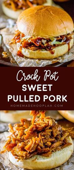 crock pot sweet pulled pork on a bun