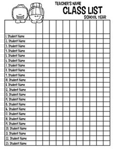 a printable teacher's name and class list