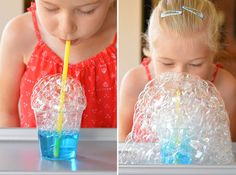 Bubble Blowing | creativeartworksblog Bubble Activity, Cloud Experiments, Bubble Activities, Kindergarten Stem, Bubble Fun, Vision Therapy, Science Activity