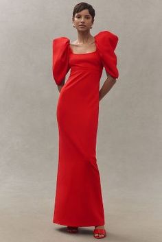 Crepe Maxi Dress, Fall Winter Trends, Mac Duggal, Puff Sleeve, Scoop Neck, Anthropologie, Mac, Maxi Dress, Clothes