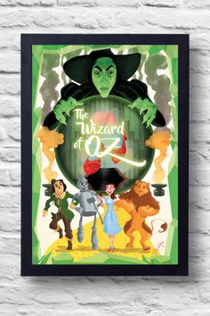 the wizard of oz poster hanging on a wall