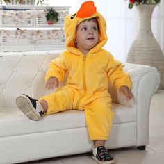 Baby Girls Cartoon Duck Printed Romper Buy Childrens Clothes Wholesale - PrettyKid Cute Yellow Long Sleeve Onesie, Casual Yellow Onesie For Spring, Yellow Long Sleeve Casual Onesie, Yellow Fitted Onesie For Playwear, Casual Yellow Onesie For Playtime, Cute Fitted Yellow Onesie, Cute Yellow Onesie For Playwear, Duck Dress, Baby Cosplay