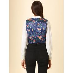 This vest is offered in a regular fit silhouette and button closure design. This style is finished with two buttons through the front. The floral prints on silky, lightweight fabric are beautiful. Exhibiting a classic v-neck design for a stylish look. These classic and vintage floral patterns add a bit of elegance, and some flare to your everyday. Occasion: Hanging Out, Shopping, Weekend Gathering, Daily, etc. Tailored Spring Vest With Button Closure, Spring Tailored Vest With Buttons, Womens Tailored Suit, Sleeveless Suit, Closure Design, Floral Corset, Corset Lace, Vintage Floral Pattern, Womens Tie