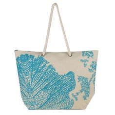 Beach Bag - QT-61845E-39 Leave Print, Tulle Crafts, Straw Beach Tote, Pool Bag, Swim Pool, Pool Bags, Travel Tote Bag, Blue Leaves, Bag Light