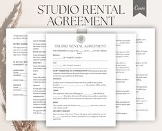 the studio rental agreement is on top of three papers