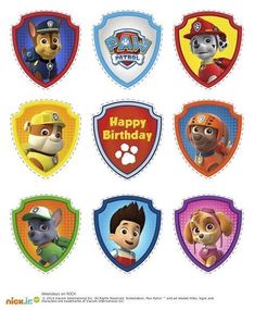 the paw patrol birthday stickers are all in different shapes and sizes, including one for each