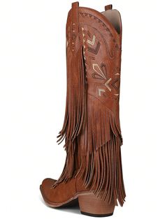 Experience the perfect blend of style and durability with our Vintage Western Fringe Cowgirl Boots. Made for women, these boots feature a stylish vintage design and sturdy construction, ensuring long-lasting wear. Elevate your western look with these timeless boots. Color : Brown Closure Type : Slip on Insole Material : Fabric Outsole Material : Rubber Vintage Heeled Boots For Rodeo In Fall, Vintage Heeled Boots For Fall Rodeo, Knee-high Boots For Ranch In Winter, Winter Mid-calf Boots For Ranch, Bohemian Mid-calf Boots With Round Toe For Fall, Winter Knee-high Boots For Western-themed Events, Brown Knee-high Boots For Ranch In Fall, Brown Fitted Knee-high Boots For Rodeo, Fitted Brown Knee-high Boots For Rodeo