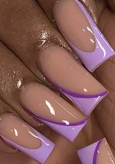 Nails Sharp Short, Mabel Nails Design, Purple Nails Inspo Short, Pink N Purple Nails, Calm Nail Designs, Short Nails Purple Design, Purple Summer Nails Designs, Purple Square Acrylic Nails, Purple Nail Designs Simple