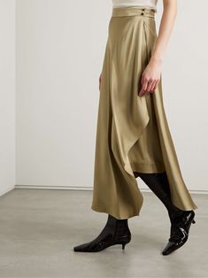 LORO PIANA Layered silk-satin midi skirt Matching Separates, Loro Piana, Silk Skirt, Dress Trousers, Ski Wear, Clothes Collection, Everyday Wardrobe