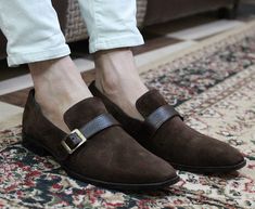 Handmade+Men's+Chocolate+Brown+Suede+Monk+strep+Dress+Shoes    Upper+Material+Genuine+Suede  Inner+Soft+Suede  Style+Monk+Strep  Color+Chocolate+Brown  Sole+Suede  Gender++Male  Heel+Leather    Manufacturing+Time+7+to+10+Business+Days    IMPORTANT+NOTE    Please+measure+your+foot+size+according+t... Brown Oxford Shoes, Slipon Shoes, Brown Dress Shoes, Suede Leather Shoes, Monk Strap Shoes, High Ankle Boots, Mens Shoes Boots, Suede Loafers, Classic Shoes