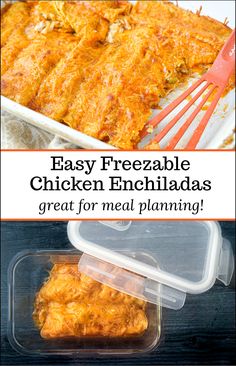 an image of easy freezeable chicken enchiladas