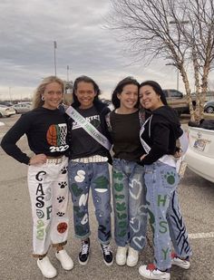 Class Of 2023 Senior Pants, Spirit Pants Ideas, Senior Custom Jeans, Spirit Week Jeans, Homecoming Pants Ideas, School Spirit Jeans, Spirit Jeans Homecoming, Homecoming Jeans Painted, Painted Jeans School Spirit