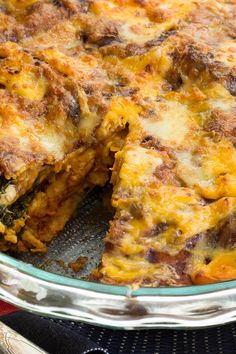 a casserole with meat and cheese in a pan