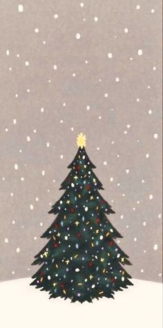 a christmas tree in the snow with stars on it's top and lights on