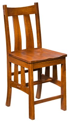 a wooden chair that is sitting up against a white background