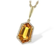 14ky .14tdw Fancy Cut Citrine (3.66ct) Halo Pendant on Chain Luxury Citrine Pendant Necklace, Gemstone Pendants, Citrine Pendant, Citrine Necklace, Halo Pendant, Blue Springs, 14kt Gold, Jewelry Store, Stone Pendants